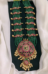 Beautiful emerald long Kundan haram with Grand pendant in Kundan - PB0015